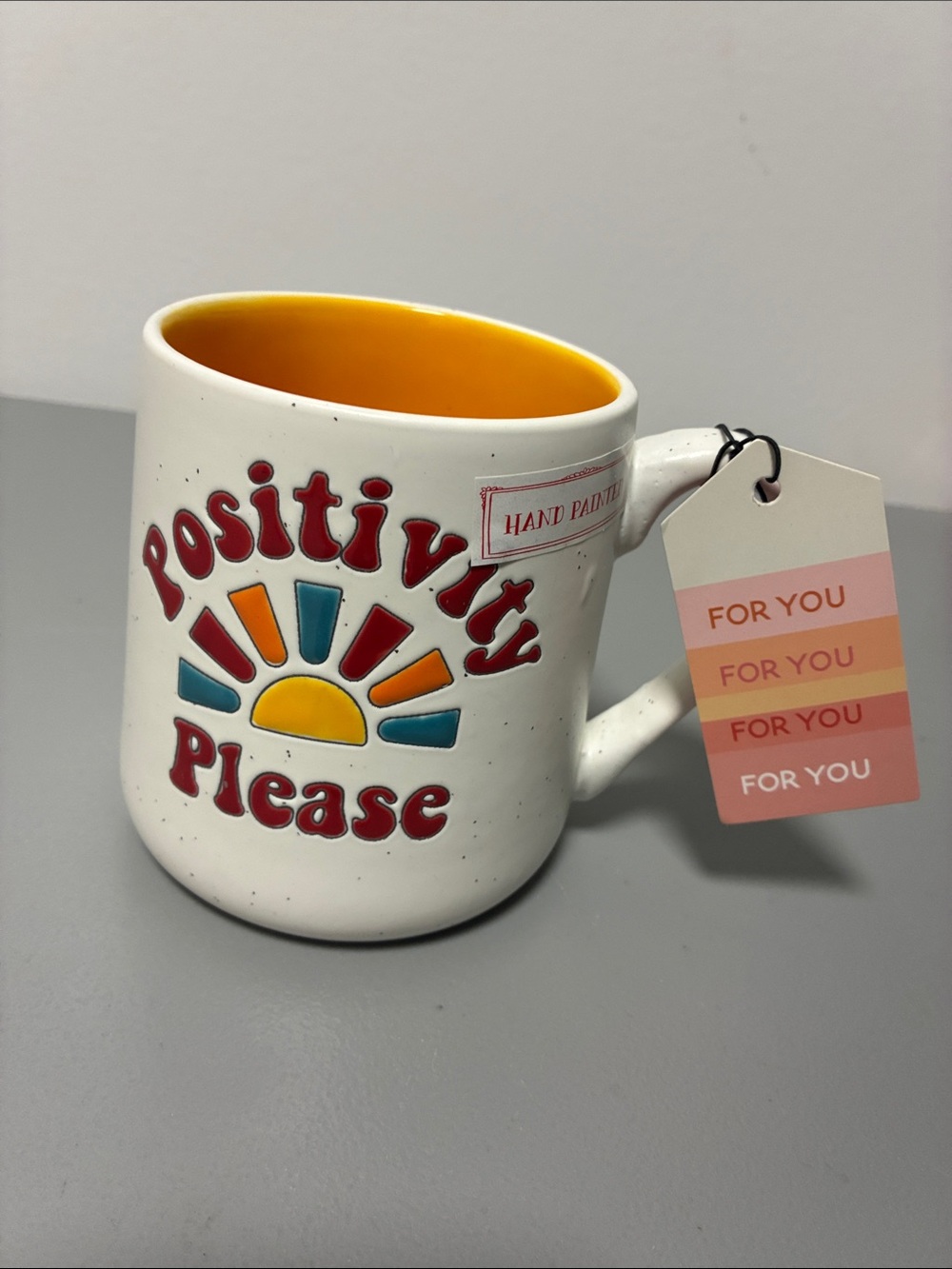 Positivity Please Ceramic Mug with Yellow Interior